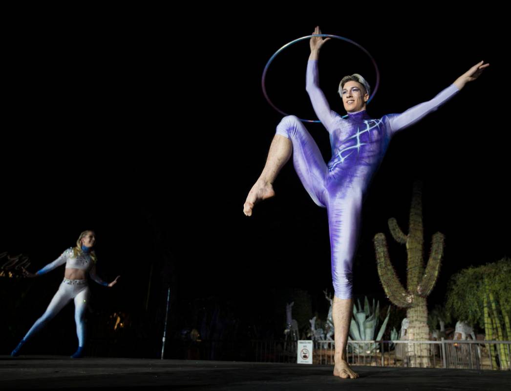 Performers from the Celesta show dance on stage at the 26th Annual Ethel M Chocolates Cactus Ga ...