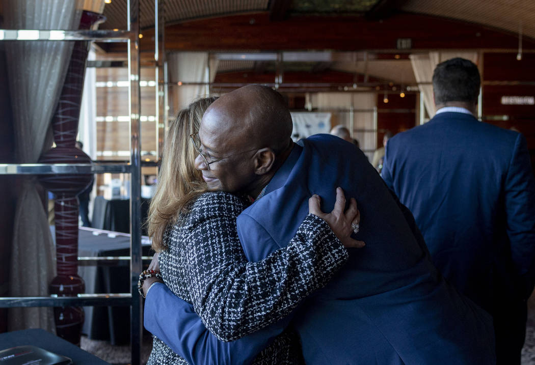 CEO of project developer Bleutech Park Properties Janet Garcia-Legrand, left, greeting one of B ...