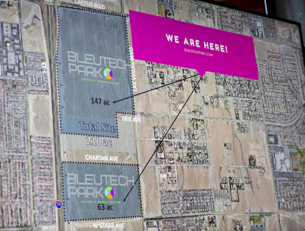 A map projecting where the future Bleutech Park Las Vegas, the proposed $7.5 billion "digi ...