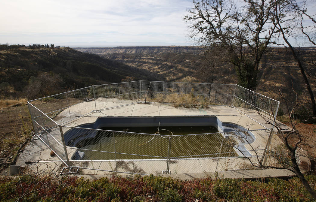 In this photo taken Thursday, Oct. 24, 2019, fencing surrounds a swimming pool at a home that w ...