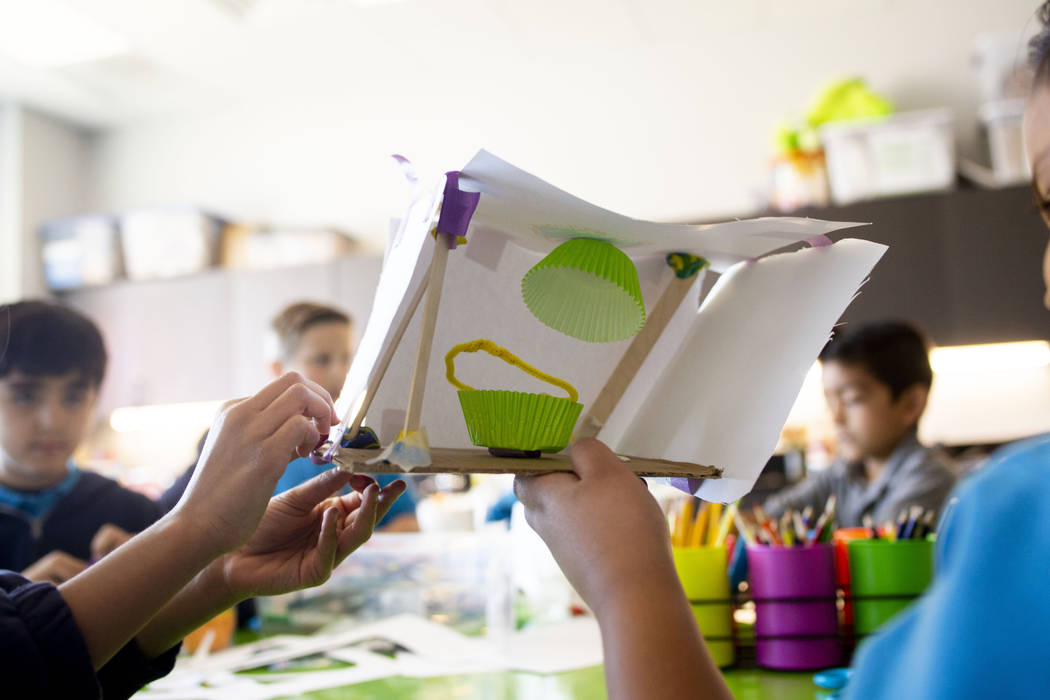 Second grade students work on their STEM projects at Pinecrest Academy, Nevada's newest campus ...