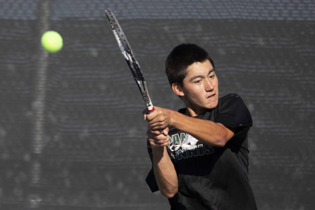 Palo Verde's Axel Botticelli hits the ball to Coronado's Jason Elliot on Wednesday, Nov. 6, 201 ...