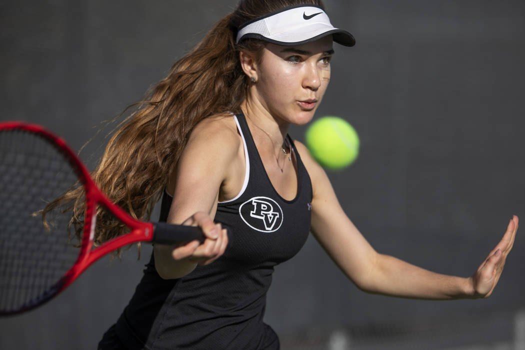 Palo Verde's Ava Bailey hits the ball during the class 4A state championship on Wednesday, Nov. ...