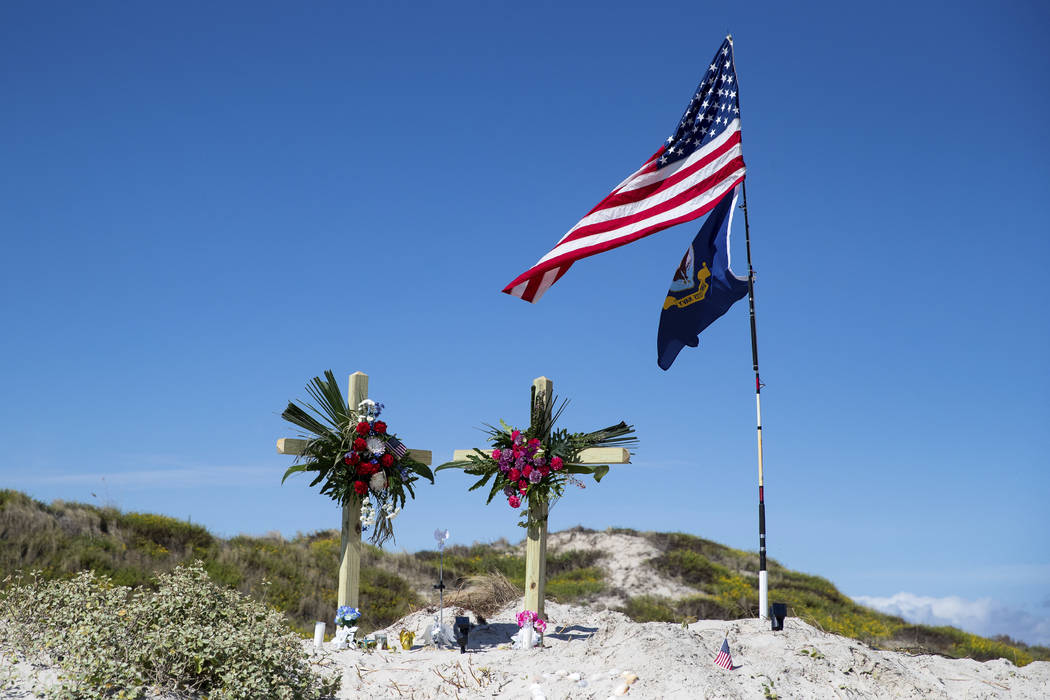 This Monday, Nov. 4, 2019 photo shows a makeshift memorial for James and Michelle Butler at mil ...