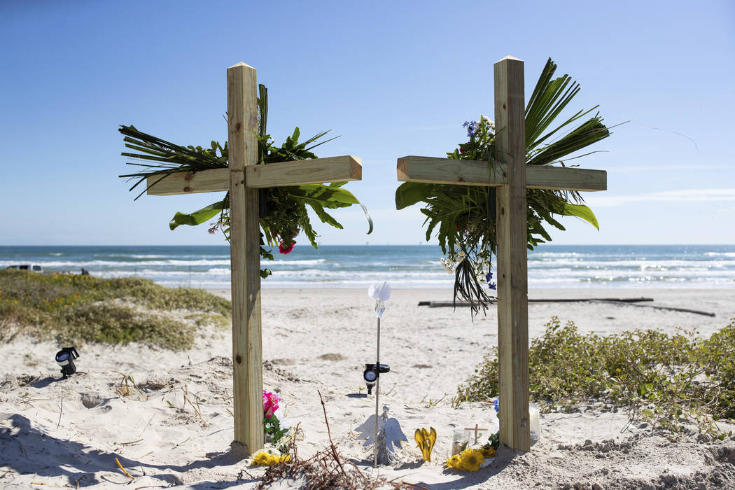 This Monday, Nov. 4, 2019 photo shows a makeshift memorial for James and Michelle Butler at mil ...