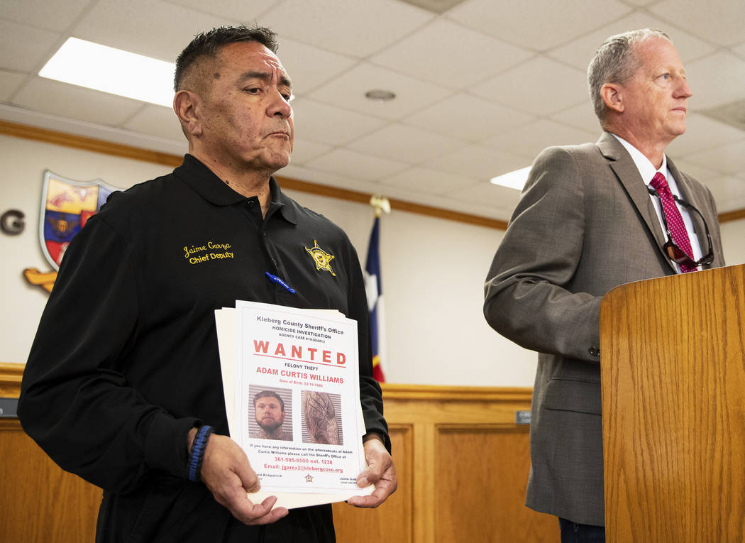 Kleberg County Sheriff’s Office's Chief Deputy Jaime Garza listens as Kleberg County She ...