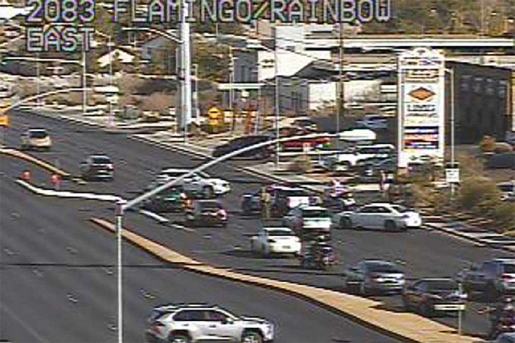 Las Vegas police investigate a crash Thursday, Nov. 7, 2019, at West Flamingo Road east of Sout ...