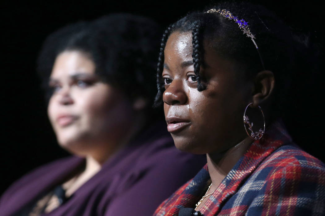 Theresa Butler, 21, left, and Ciara McLaurin, 19, and fellow members of the Southern Nevada Hom ...