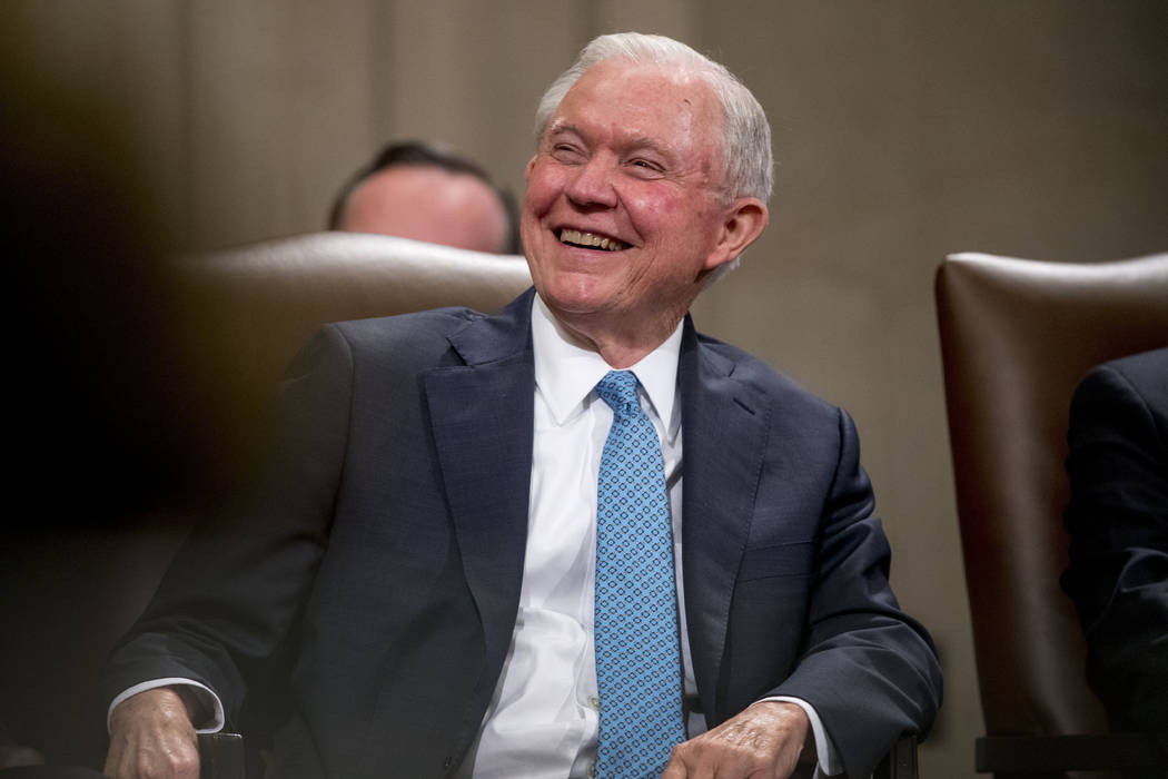 Former Attorney General Jeff Sessions attends a farewell ceremony for Deputy Attorney General R ...