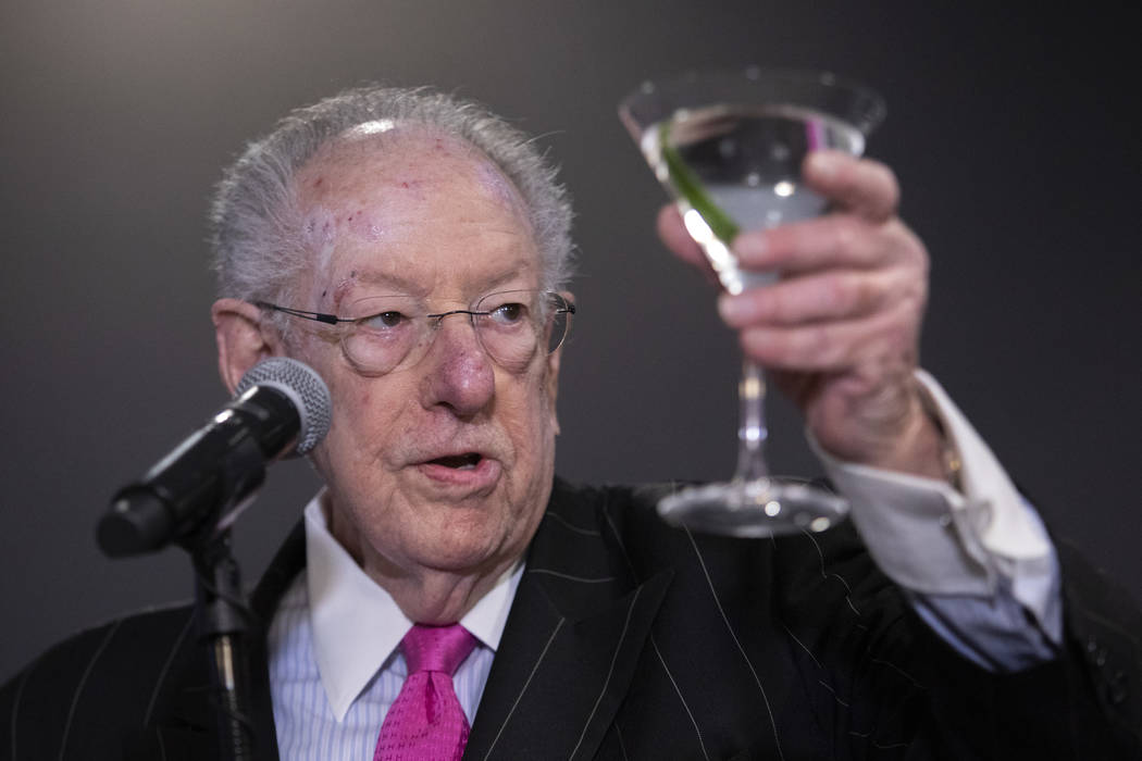 Former Las Vegas Mayor Oscar Goodman toasts to the new William Hill Race & Sports Book on F ...