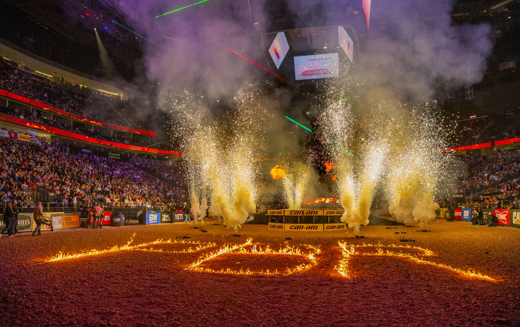 Opening ceremonies during the third day of the PBR World Finals at T-Mobile Arena on Wednesday, ...