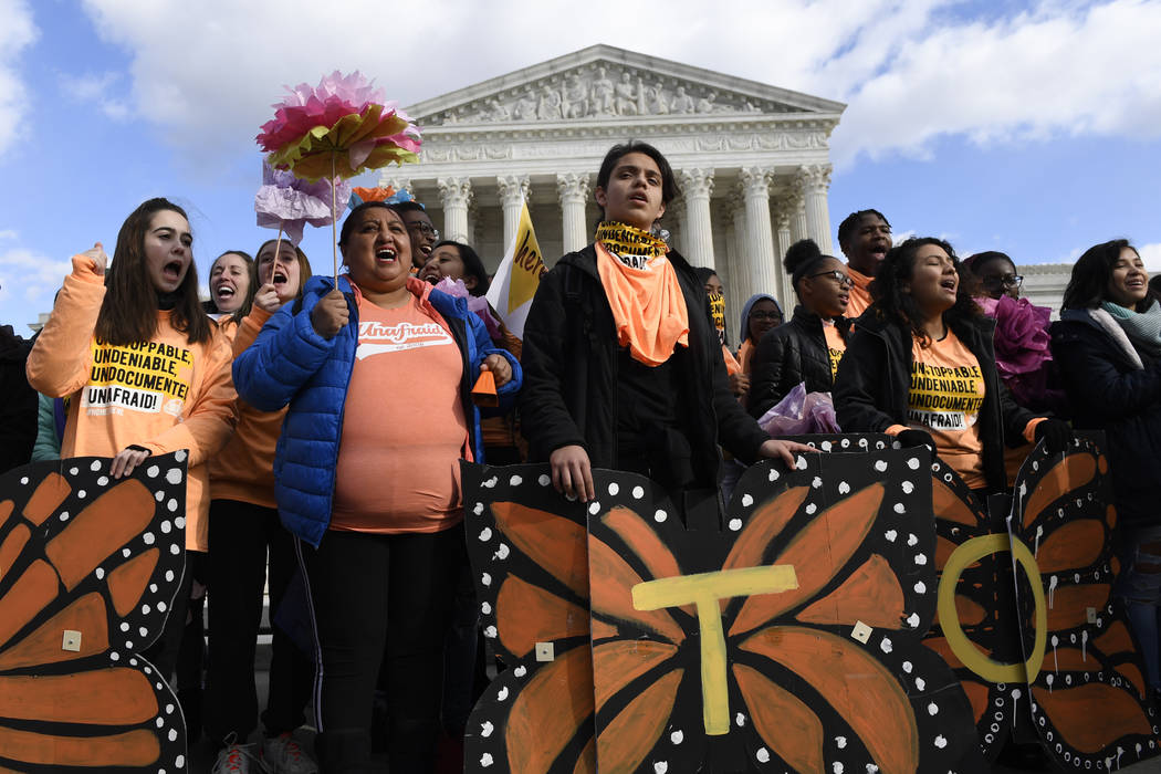 People protest outside the Supreme Court in Washington, Friday, Nov. 8, 2019. The Supreme Court ...