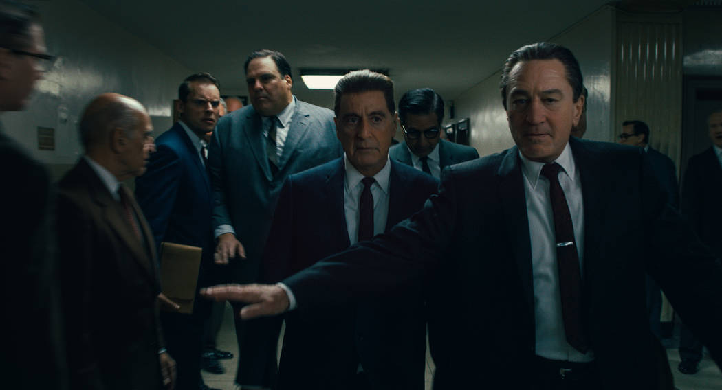 Frank Sheeran (Robert De Niro) is both defender and confidante to Jimmy Hoffa (Al Pacino). &#xa ...