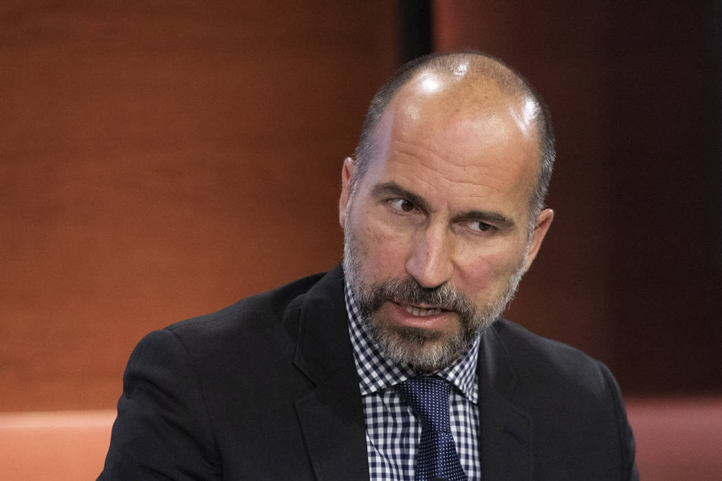 FILE - In this Sept. 25, 2019, file photo Dara Khosrowshahi, CEO of Uber, speaks at the Bloombe ...