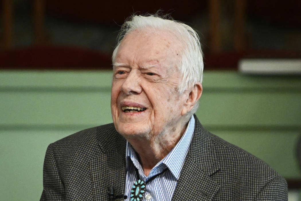 In a Sunday, Nov. 3, 2019, photo, former President Jimmy Carter teaches Sunday school at Marana ...