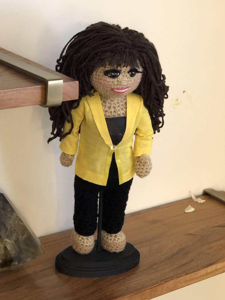 A crocheted Marie Osmond doll given by a fan is shown in Marie Osmond's dressing room on the CB ...
