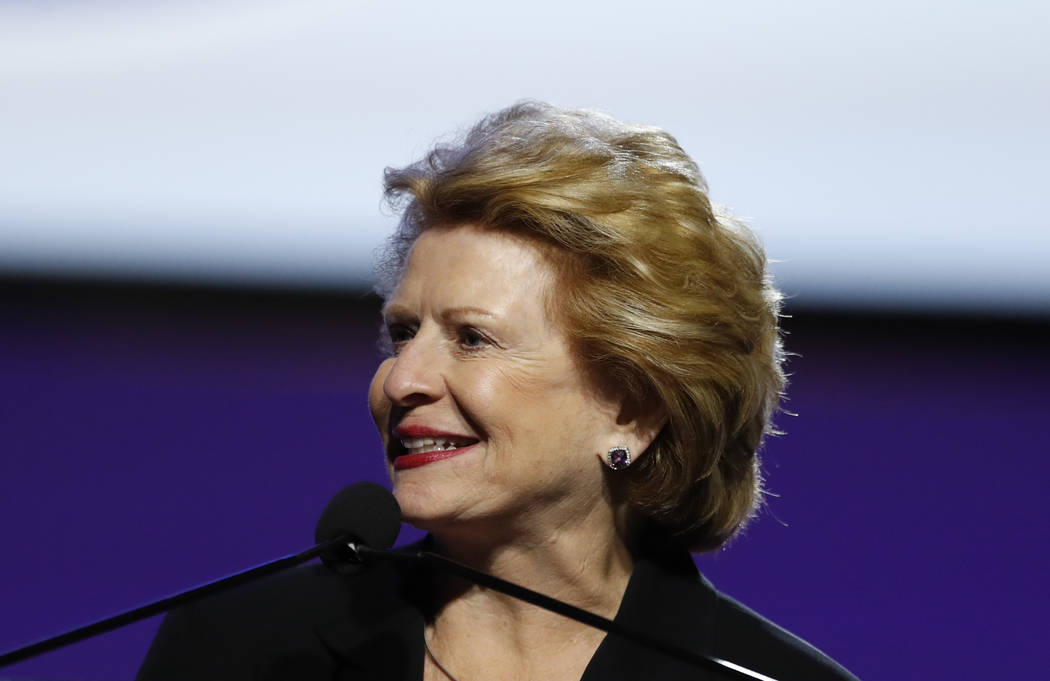 FILE - In this July 22, 2019 file photo, Sen. Debbie Stabenow, D-Mich., speaks in Detroit. Stab ...