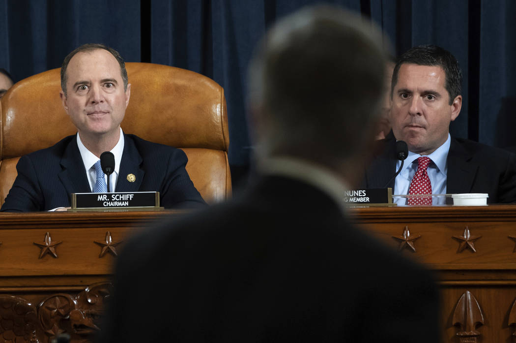 House Intelligence Committee Chairman Rep. Adam Schiff, D-Calif., left, and ranking member Rep. ...