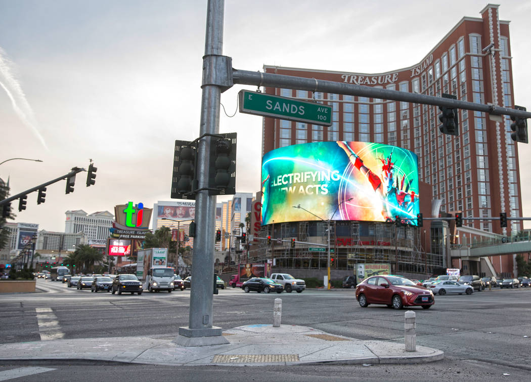 The new TI sign at the corner of West Spring Mountain Road and South Las Vegas Boulevard on Wed ...