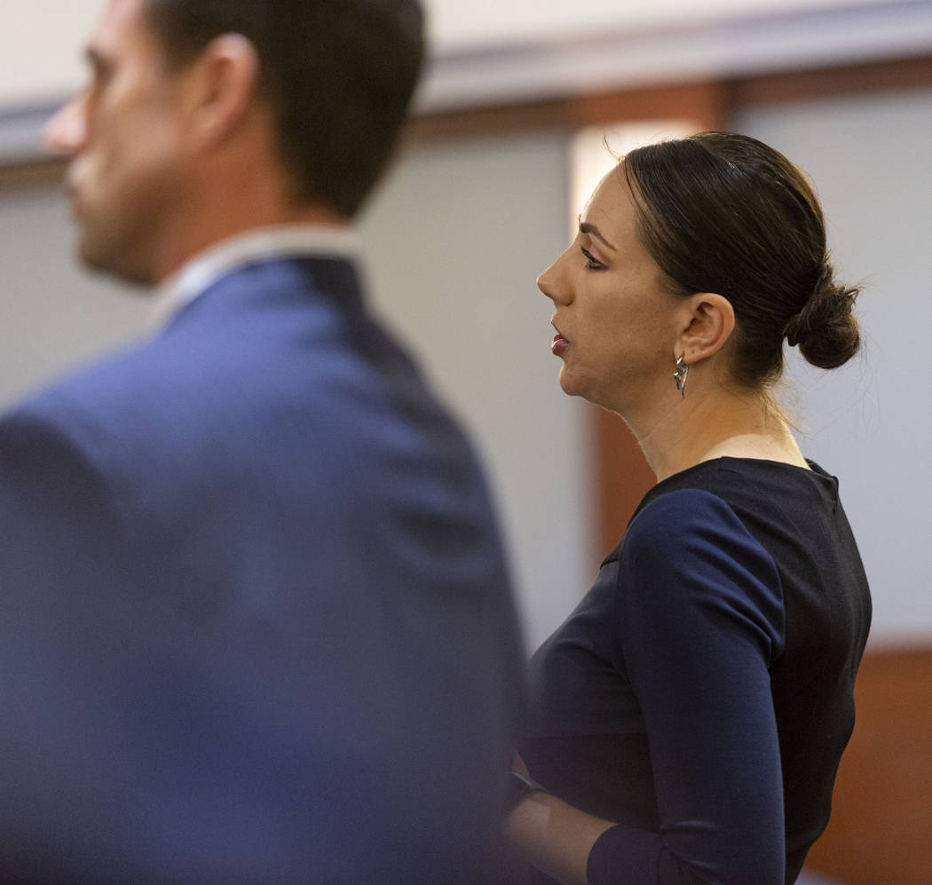Defense attorney Sarah Hawkins speaks on behalf of Casandra Garrett during a hearing at the Reg ...