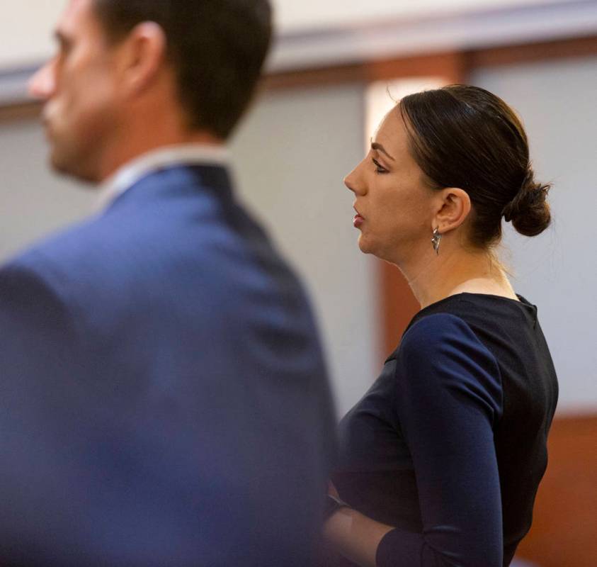 Defense attorney Sarah Hawkins speaks on behalf of Casandra Garrett during a hearing at the Reg ...