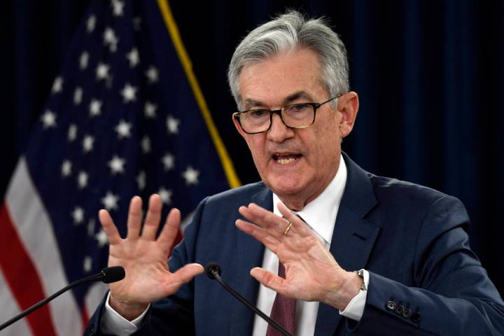 Federal Reserve Chairman Jerome Powell speaks during a news conference in Washington, Wednesday ...