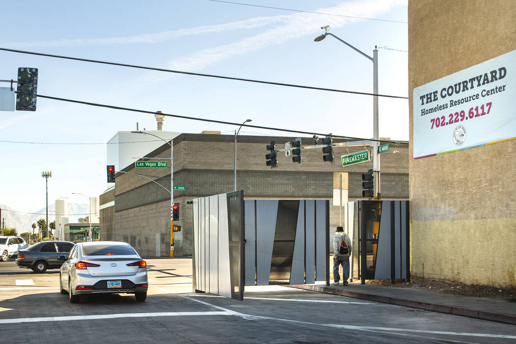 The recently installed gate at Foremaster Lane and Las Vegas Boulevard is pictured on Wednesday ...