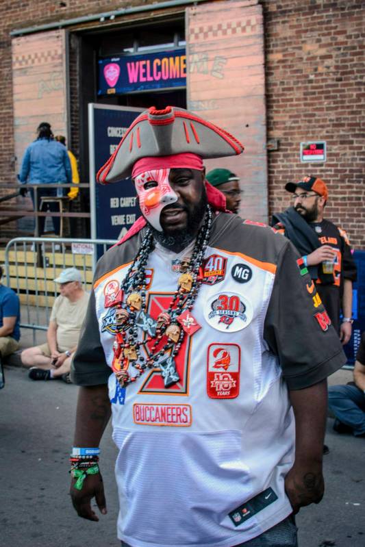 Tampa native and Buccaneer fan Jamal Sanders supports his team during the NFL Draft, Friday, Ap ...