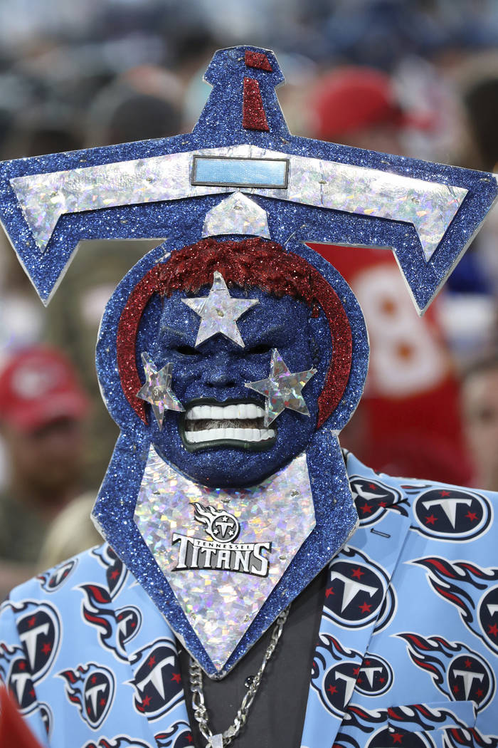 A Tennessee Titans fan is seen during the second round of the NFL football draft, in Nashville, ...