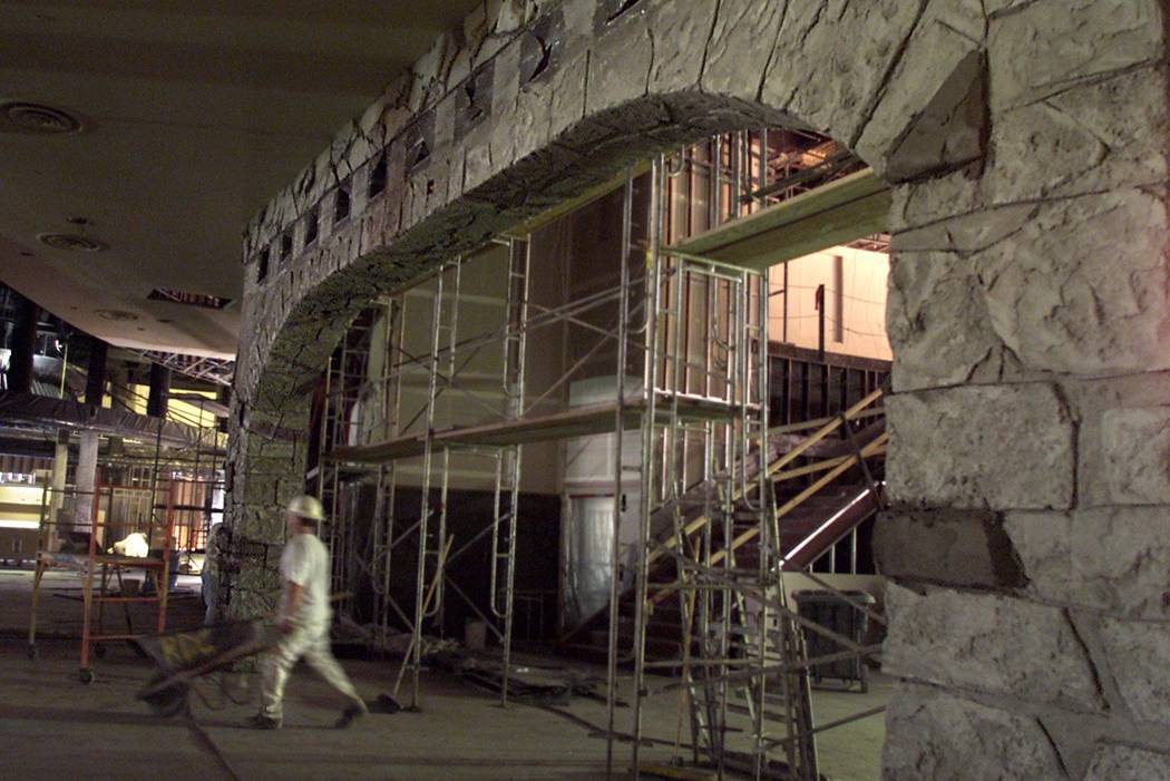 A faux stone archway leads into what was to be Garduno's Restaurant at the Palms in April 2001. ...