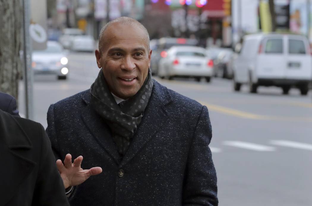 Democratic presidential candidate former Massachusetts Gov. Deval Patrick arrives to campaign T ...