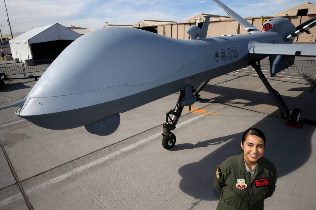 Sensor Operator Airman 1st Class Jackie with an MQ9 remotely piloted aircraft she helps fly at ...