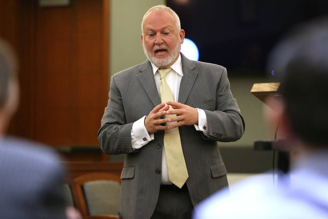 Chief Deputy District Attorney Marc DiGiacomo gives closing statements during a trial hearing f ...