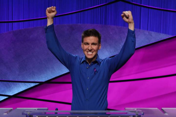 Las Vegan James Holzhauer celebrates after winning the “Jeopardy!” Tournament of Champions. ...