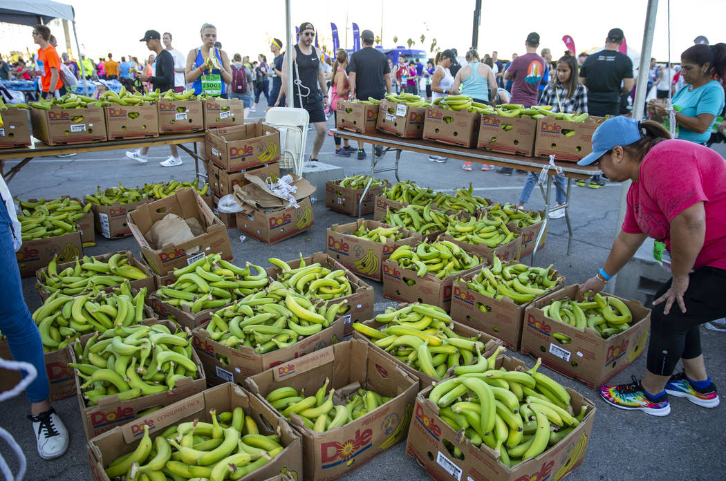 Plenty of bananas are available for participants before running the Las Vegas Rock-N-Roll Marat ...
