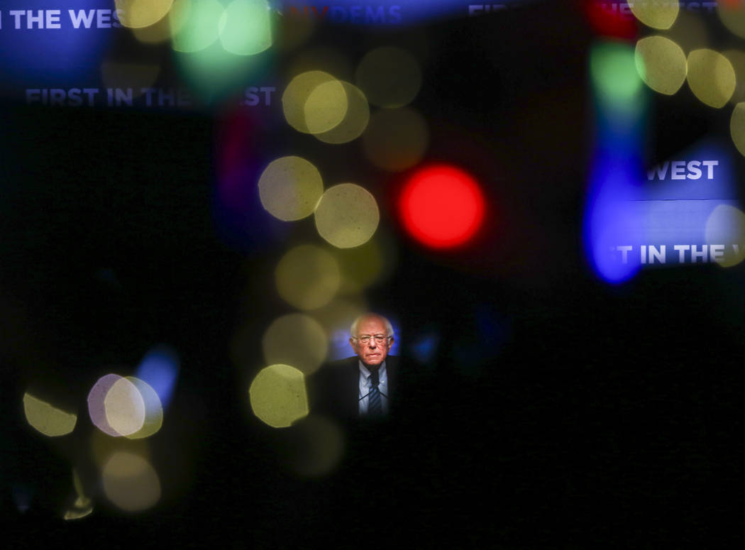 Democratic presidential candidate Sen. Bernie Sanders, I-Vt., speaks during the Nevada State De ...