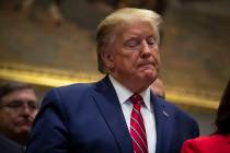 President Donald Trump pauses during an event on healthcare prices in the Roosevelt Room of the ...