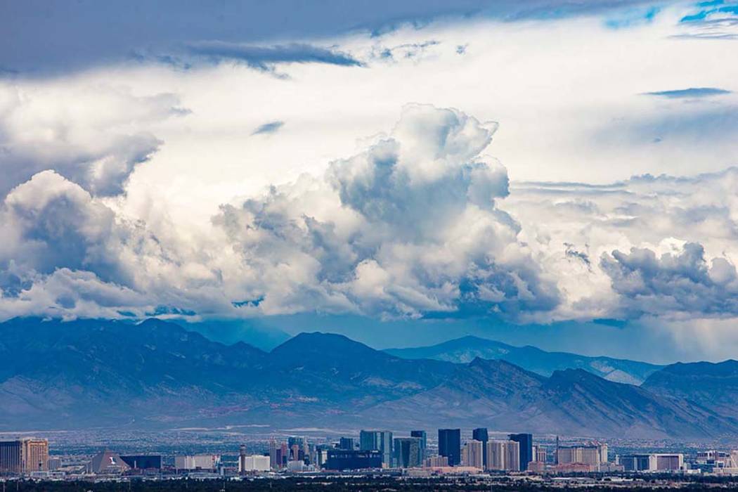 A view from Henderson of the Las Vegas Strip. Monday will be sunny and warm but rain is expecte ...