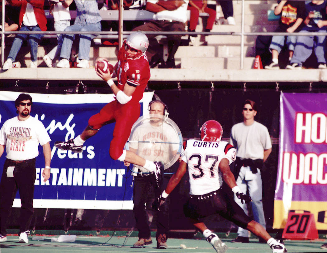 Todd Floyd, shown during his career as a UNLV wide receiver, played football at Sam Boyd Stadiu ...