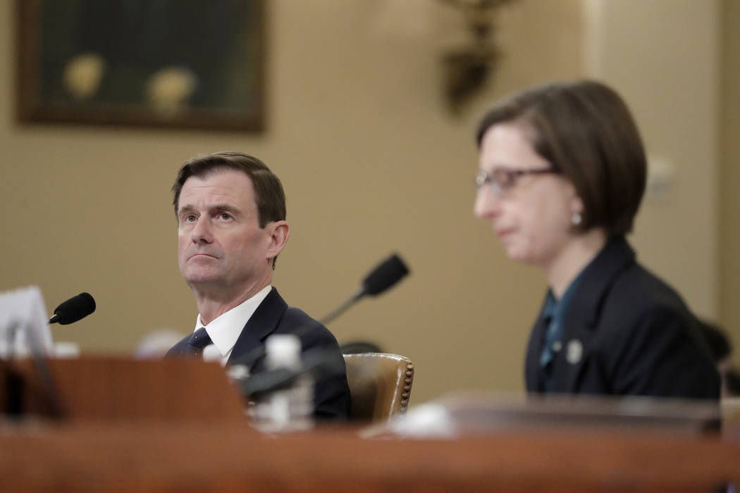 State Department official David Hale, left, looks on as Deputy Assistant Secretary of Defense L ...