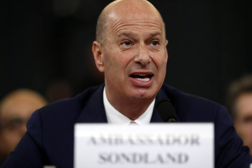 U.S. Ambassador to the European Union Gordon Sondland gives his opening statement as he testifi ...