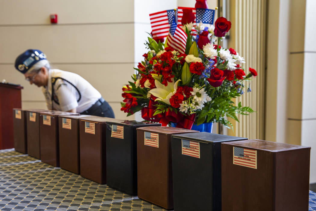 Urns with soldier's remains are ready to be honored during the third Missing in Nevada ceremony ...