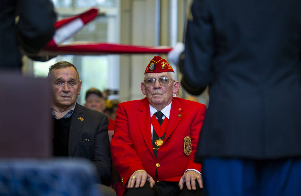 Retired Marine Lt. Gen. Emil "Buck" Bedard, left, and Commandant Dan O'Connell with ...