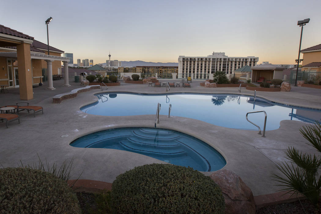 The rooftop pool looks out over the city at the Las Vegas Grand apartments on Monday, Nov. 18, ...