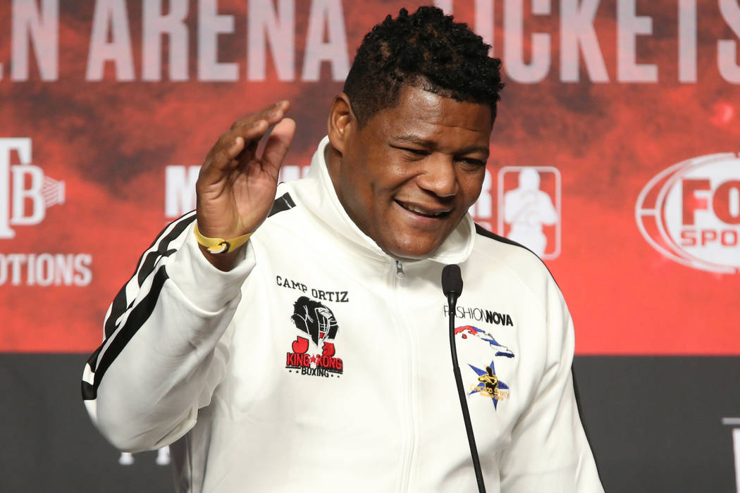 Luis Ortiz speaks during a press conference at the MGM Grand Garden Arena in Las Vegas, Wednesd ...