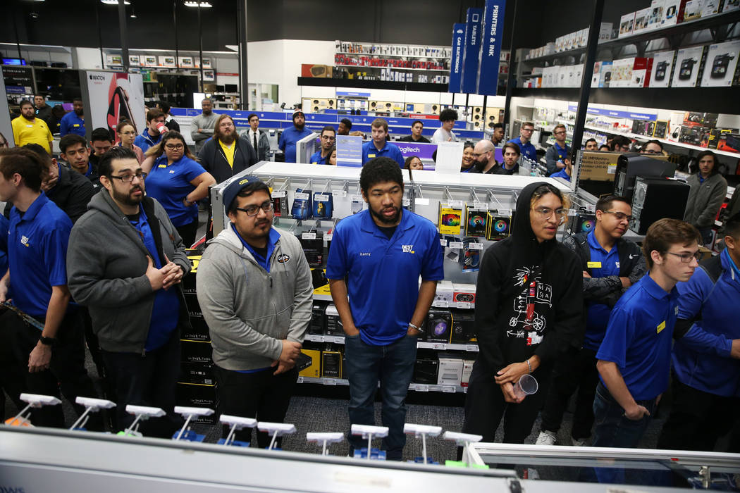 Employees prepare for Black Friday during a training event at Best Buy, 6455 N Decatur Blvd., i ...