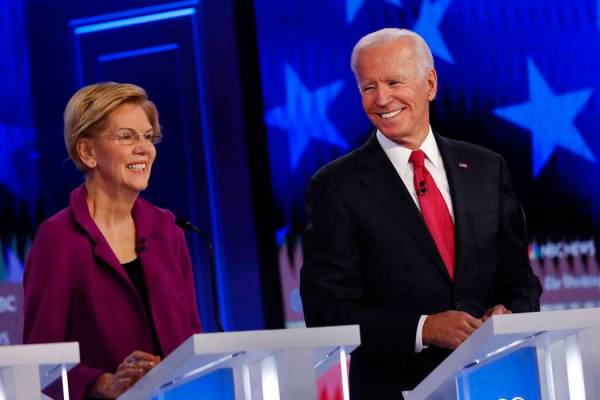 Democratic presidential candidate former Vice President Joe Biden speaks as Democratic presiden ...