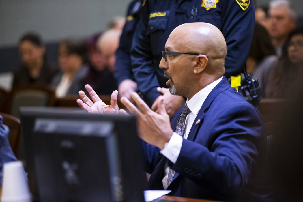 Hector Rodriguez, an executive at The Venetian, who was shot by Anthony Wrobel, reads his state ...