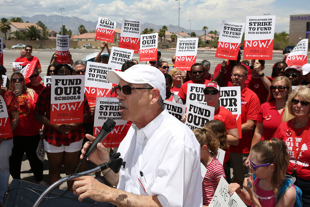 John Vellardita, the Clark County Education Association executive director, speaks during a ral ...