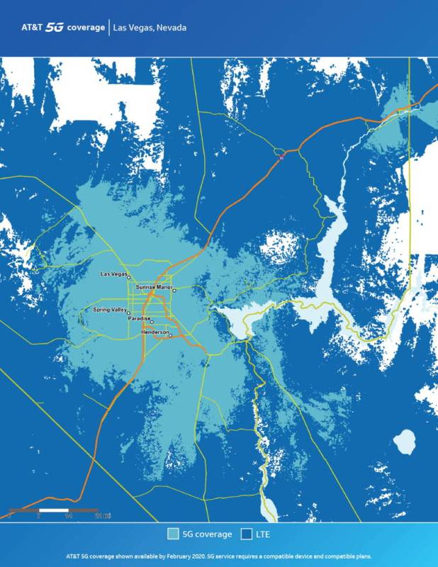 A map of where AT&T plans to offer 5G service in Las Vegas. (AT&T)